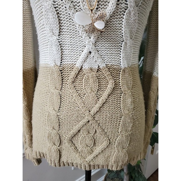 St. John's Bay Women's White Brown Acrylic Crew Neck Long Sleeve Sweater Medium - Picture 3 of 12